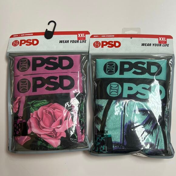 PSD Men’s Boxer Briefs 2-Pack XXL Pink Roses & Palm Tree Prints New in Package - Picture 1 of 3